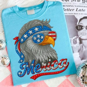 Merica Eagle Faux Rhinestone PNG, Retro 4th of July Design, Patriotic American Eagle Sublimation, Independence Day Shirt PNG