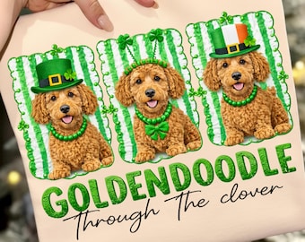 St Patrick’s Day Goldendoodle Dog PNG, Lucky Dog Shirt Design, Irish Dog Lover PNG, Green Clover Shamrock Dog, DTF Sublimation Design