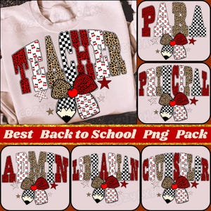 Retro Back to School Checkered PNG Bundle First Day Teacher Librarian SPED Para Admin Sublimation Bright Color Occupation Shirt Design
