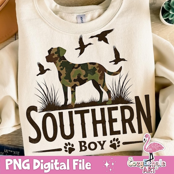Southern Boy Hunting Dog PNG: Camo Duck Design (Digital Download)