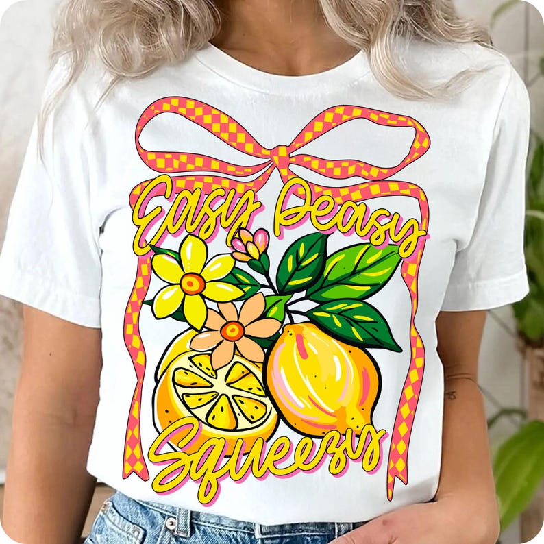 Preppy Lemon Summer PNG, Coquette Bow Lemonade Design, Easy Peasy Lemon PNG, Girly Summer Shirt Sublimation, Trendy Cottage Core Art
