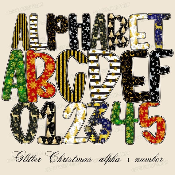Festive Christmas Alphabet PNG: Red and Green Letters for Holiday Crafts, Sublimation & Digital Projects