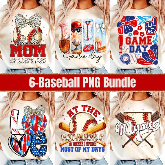 Vintage-Inspired Baseball Mom PNG Bundle: Game Day Shirt Designs for Sublimation & Digital Crafts