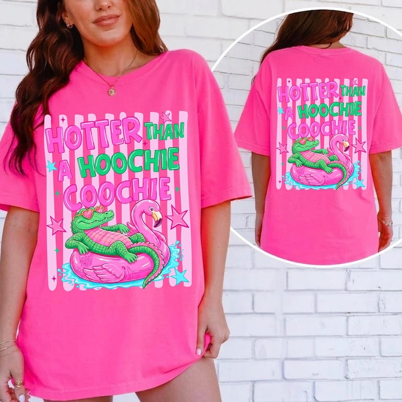 Hetare än en Hoochie Coochie PNG, Alligator Flamingo Floatie Sublimering, Retro Sommar Gator Design, Södra Pooldagen PNG, Strandliv bild 7