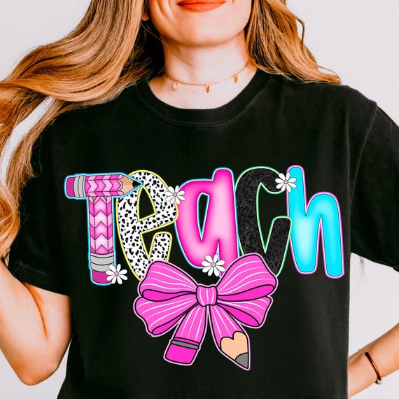 Preppy Teacher Floral PNG: Leopard Print Pencil Bow Clipart (Digital Download)