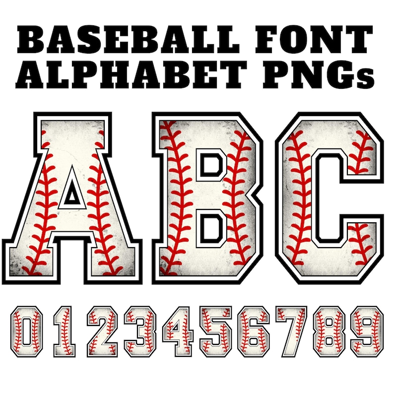 Baseball Font PNG Bundle: Varsity Letters, Doodle Sublimation (digital ...