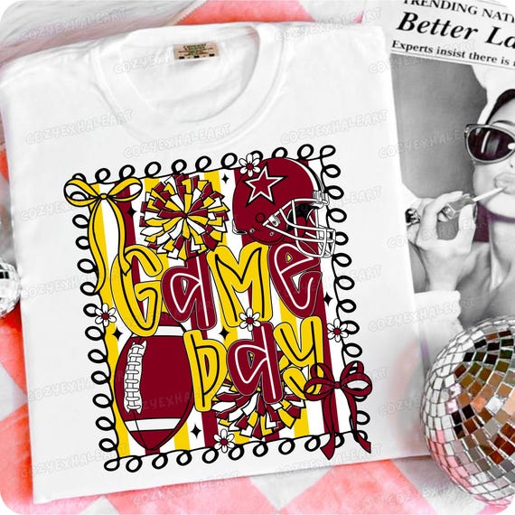 Preppy Football Mom Clipart: Coquette Cheerleader Spirit PNG for Game Day Sublimation
