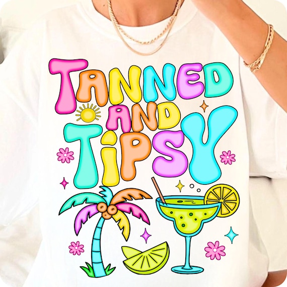 Tanned and Tipsy PNG: Retro Beach Trip Sublimation Design (Digital Download)