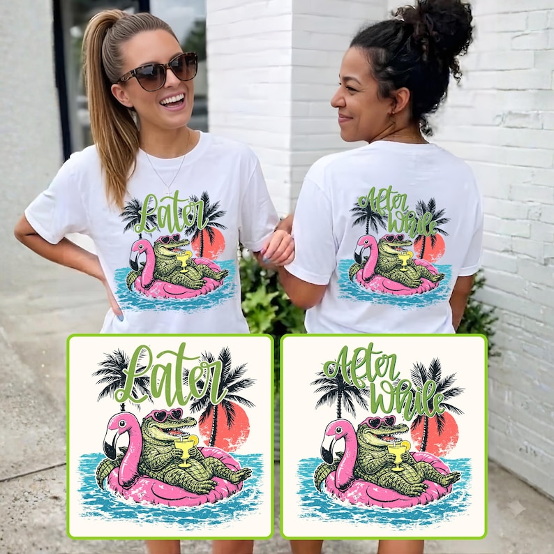 Later Gator PNG Sublimation Design with Tropical Alligator on Flamingo Floatie