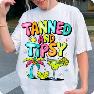 Tanned and Tipsy PNG, Funny Retro Summer Sublimation Design, Coquette Beach Vibes Clipart, Margarita Girls Trip Preppy Aesthetic