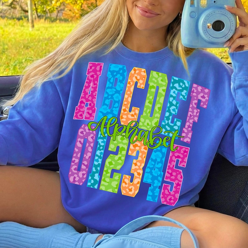 Vibrant Neon Leopard Varsity Numbers sublimation design