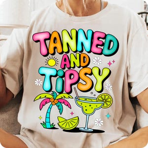 Tanned and Tipsy PNG, Funny Retro Summer Sublimation Design, Coquette Beach Vibes Clipart, Margarita Girls Trip Preppy Aesthetic