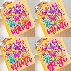 Striped Butterfly Mama PNG Bundle, Preppy Motherhood Sublimation Design, Colorful Floral Grandma Gigi Mimi Nana PNG, Mother's Day DTF Art