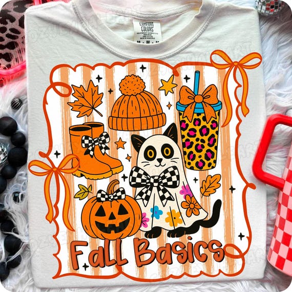Cozy Autumn Girl Sublimation Design: Retro Pumpkin Bow PNG for Fall Basics & Preppy Aesthetic Shirts