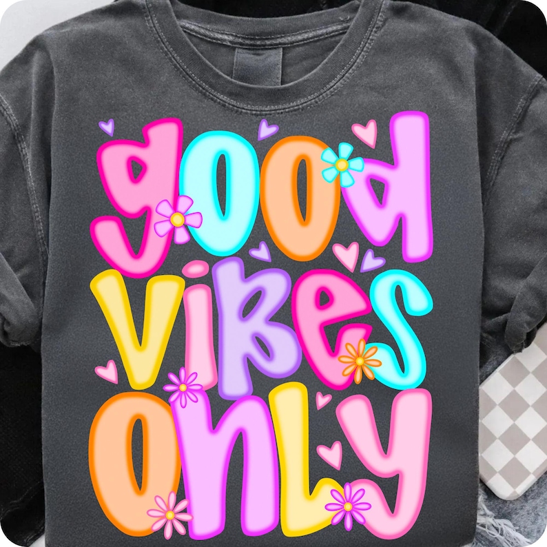 Retro Good Vibes Only PNG with checkered pattern and coquette bow