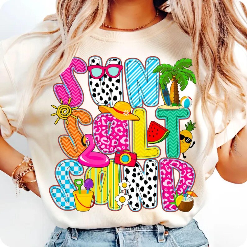 Sunshine Beach Life PNG Bundle, Neon Summer Shirt Design, Distressed Lake Pool River PNG, Trendy Summer SVG & PNG for Vacation Shirts