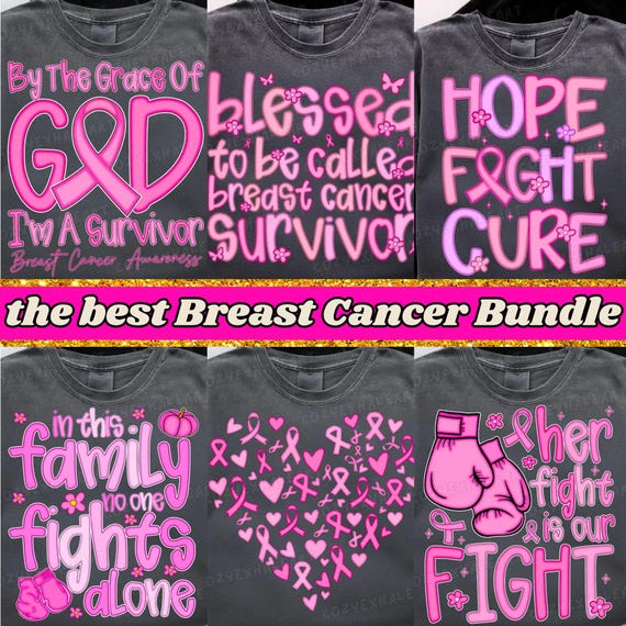 Faith-Inspired Breast Cancer Awareness Shirt Bundle: Survivor Quotes, Family Support Tops, Digital Sublimation