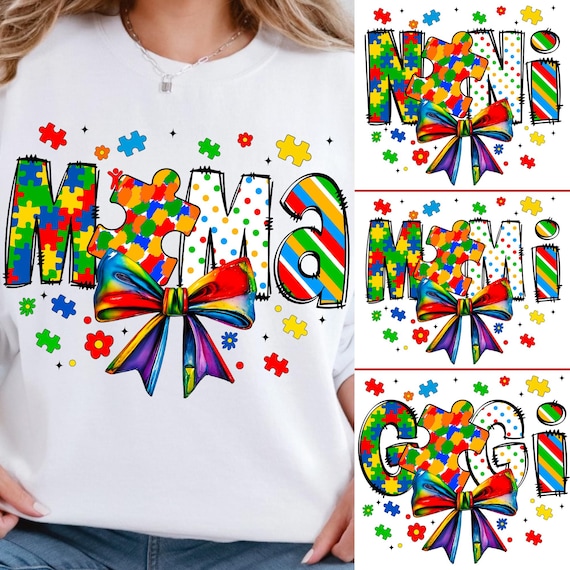 Autism Mama Mini PNG: Coquette Bow Puzzle Design (Digital Download)