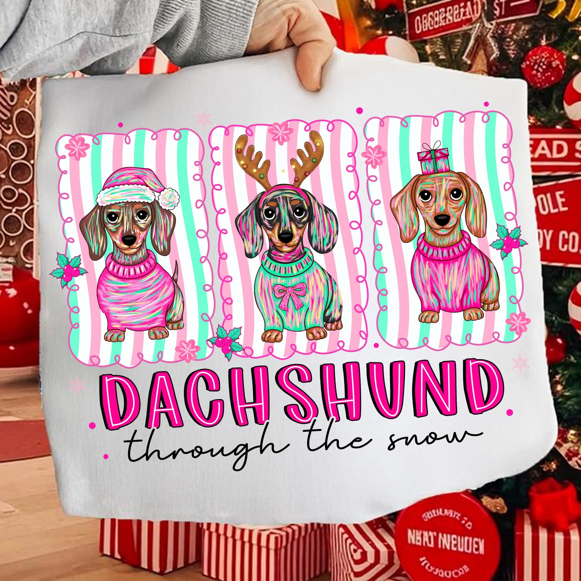 Dachshund Through the Snow PNG for Retro Preppy Christmas Shirt Design ...