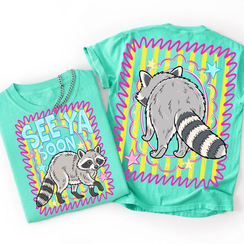 Vi ses snart tvättbjörn PNG randig skräppanda sublimeringsdesign fram- och bakvy digital nedladdning för t-shirts kläder DTF-överföringar bild 4