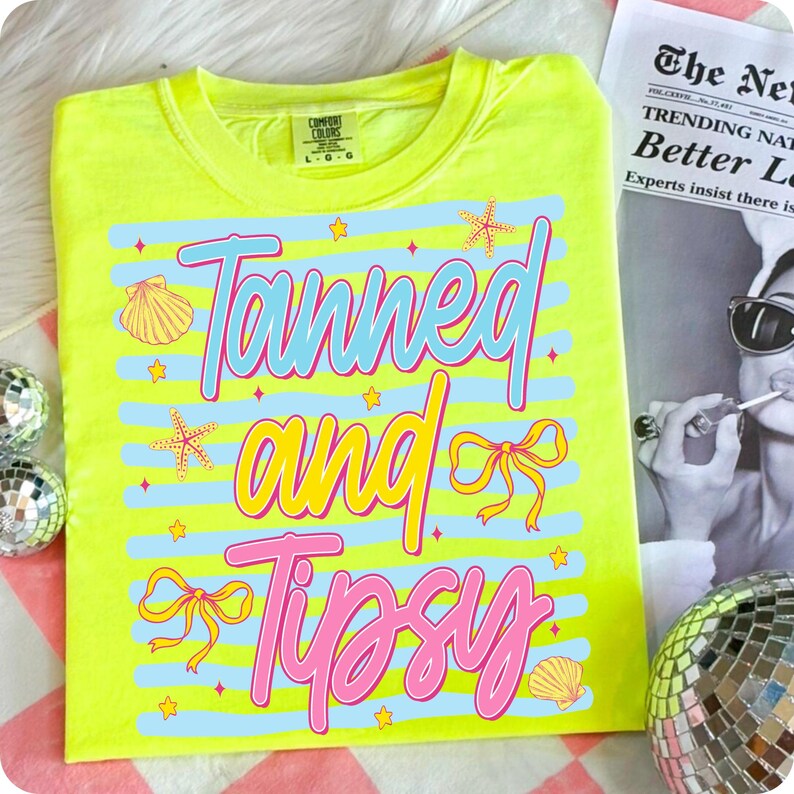 Image of Striped Tanned And Tipsy PNG Summer Drink Quote Beach Party Design Digital Download Tropical Vacation Sublimation Design DTF Shirt Graphics