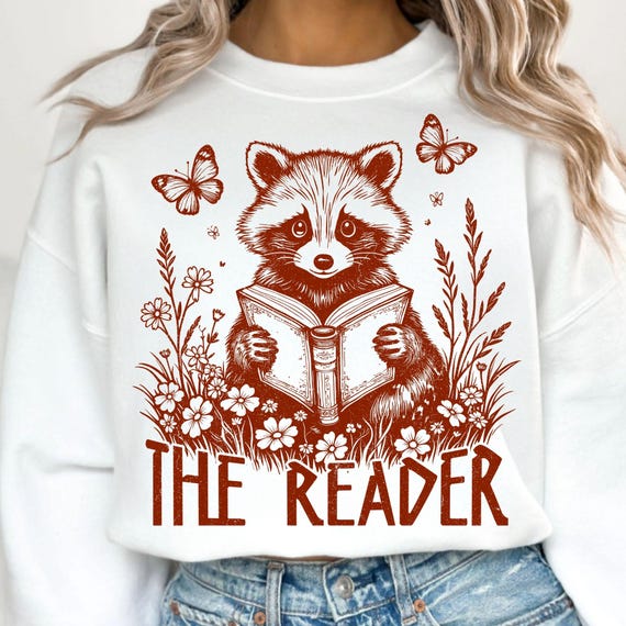 Floral Raccoon Book Lover PNG: Retro Bookish Sublimation (Digital Download)