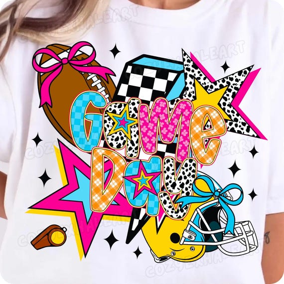 Retro Football Game Day PNG: Coquette Bow, Preppy Mom Design (Digital Download)