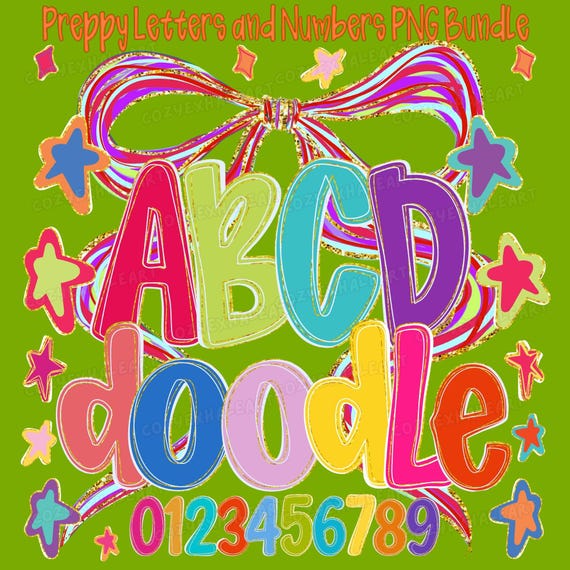 Preppy Mascot Font PNG Bundle: Doodle Alphabet Clipart (Digital Download)