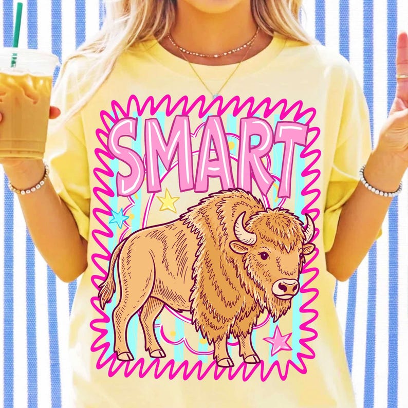 Retro Pink Cowgirl Bison DTF Graphic Tee Design
