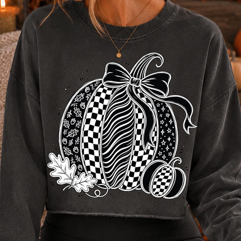 Trendy Coquette Pumpkin PNG Digital Download with Black and White Patterns