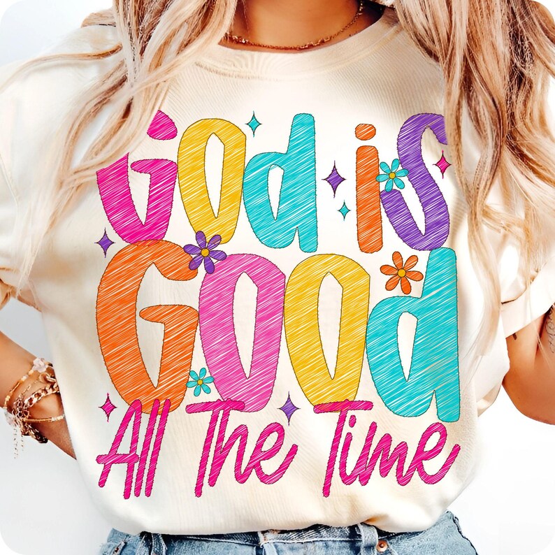 Close-up of the 'God Is Good All The Time' PNG design, showcasing its clean lines and vibrant potential for sublimation printing.