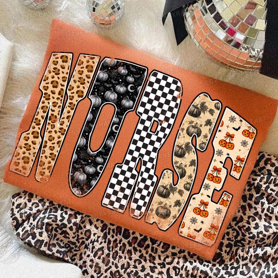 Leopard Pumpkin Nurse PNG: Spooky Fall Halloween Sublimation Design for Medical Shirts & Clipart