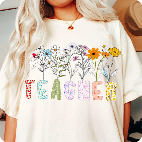 Floral Teacher PNG: Retro Wildflower Shirt Design (Digital Download)