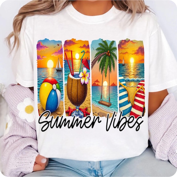 Retro Summer Vibes PNG: Tropical Beach Design (Digital Download)
