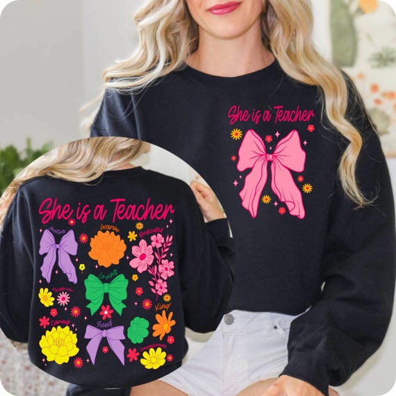 Coquette Teacher Floral Bow PNG: Boho Wildflower Design (Digital File)