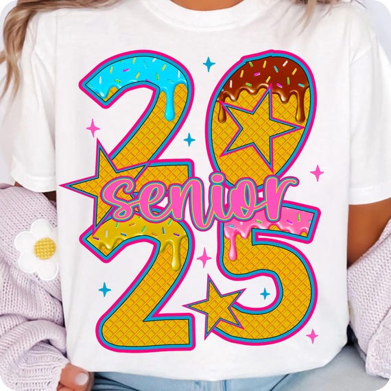 Senior 2025 Ice Cream Drip PNG: Leopard Bow Graduation Design (Digital Download)