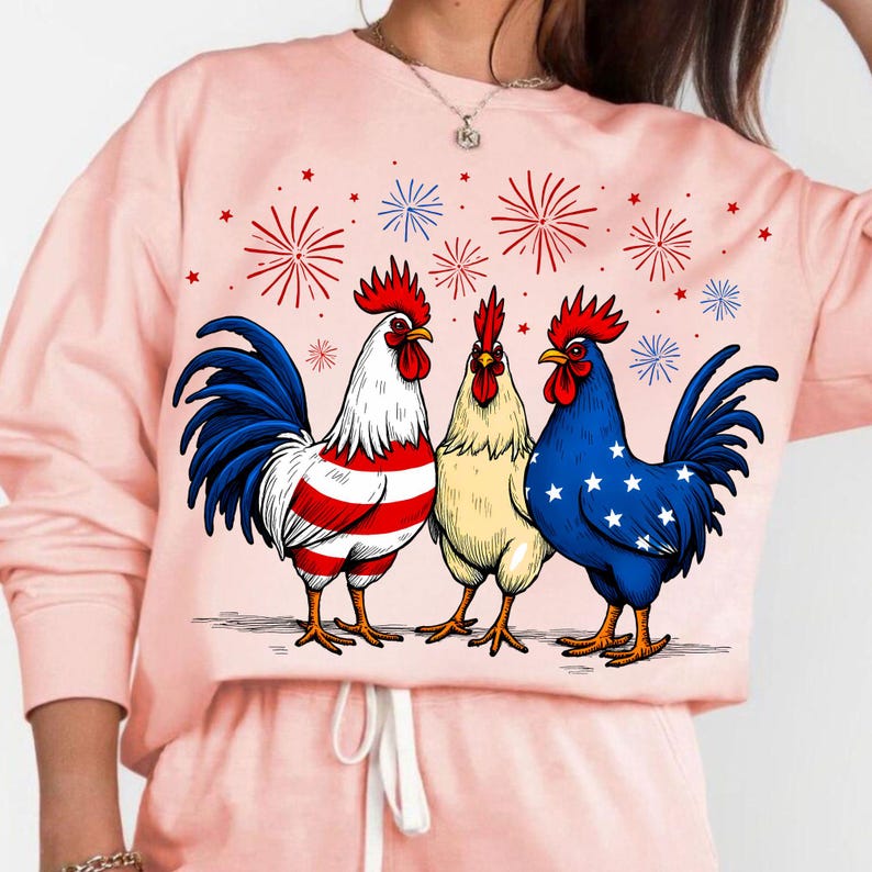 Patriotic USA Chicken PNG, Retro 4th of July Chicken Sublimation, Funny Independence Day Design, Vintage Red White and Blue Clipart