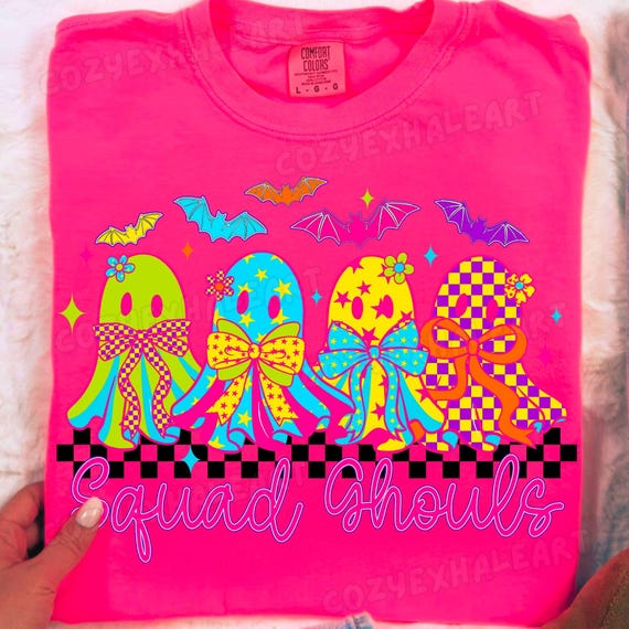 Squad Ghouls PNG: Neon Coquette Ghost Sublimation Design (Digital Download