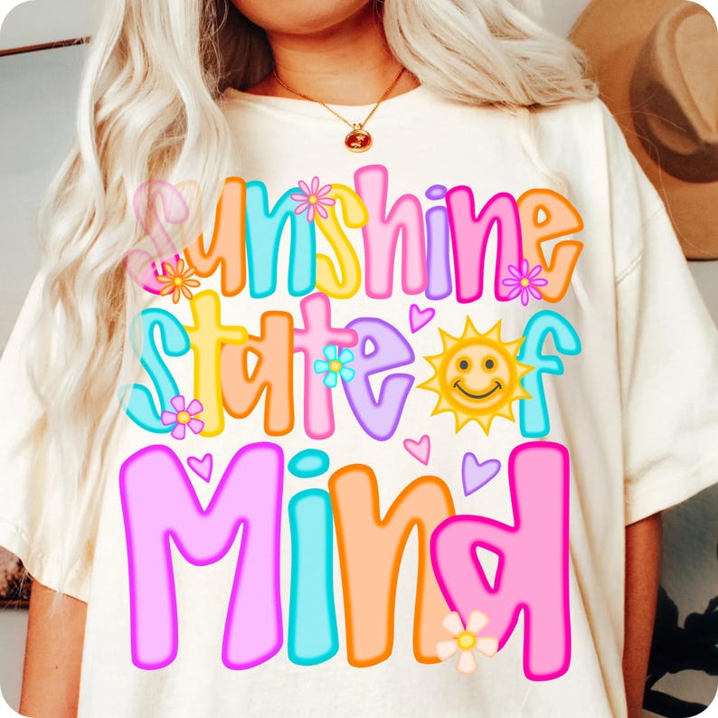 Trendy Neon Summer Beach Sublimation Design on a White Tee