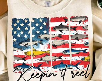 Retro USA Flag Fish PNG: Patriotic 4th of July Design (Digital Download)