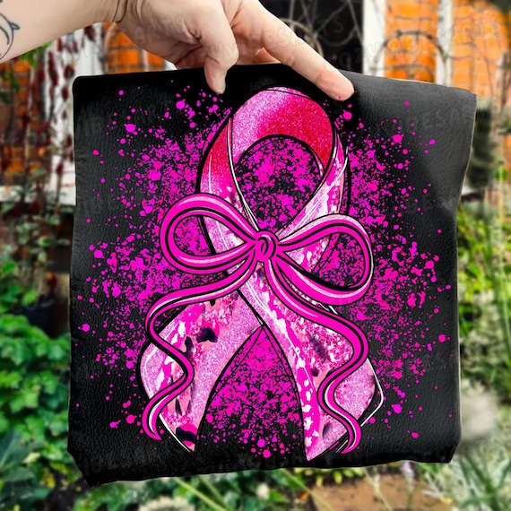 Glittery Pink Ribbon Sublimation PNG: Breast Cancer Awareness Clipart for October Support Designs