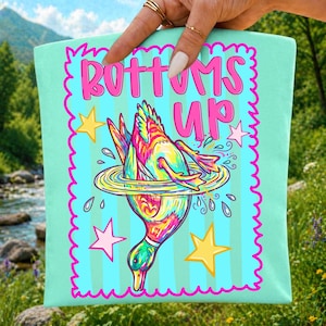 bottoms up duck, summer duck png, lake girl graphic, preppy beach png, mallard duck art, summer shirt png, beach vibe png, colorful duck png, vacation png, dtf transfer design, sublimation png, retro summer art, trendy lake png