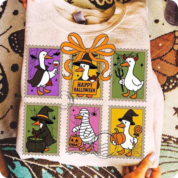 Retro Halloween Goose PNG: Spooky Season Shirt Design with Cute Doodles for Sublimation