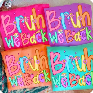 Bruh We Back PNG Teacher Back to School Sublimation Design Preppy Glitter Graphic Digital Download for First Day of School Shirts and Teacher Gifts