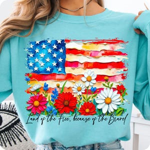 Floral American Flag PNG, USA Patriotic Wildflower Sublimation, 4th of July Memorial Day Design, Girly Oil Paint Brushstroke Flag