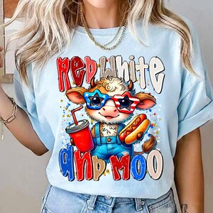 Rödvit och Moo PNG 4 juli Highland Cow Sublimation Design Patriotic Independence Day Digital Download American Pride Cow Clipart bild 5