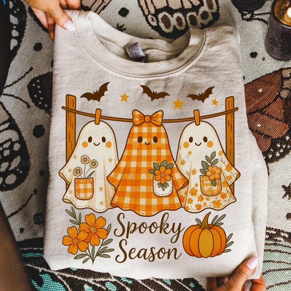 Preppy Floral Ghost PNG: Patchwork Pumpkin Fall Design - Digital Download for Autumn Crafts