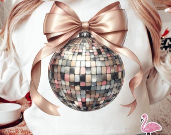 Coquette Pink Disco Ball PNG: 2026 New Year & Retro Christmas Sublimation Design Digital Download