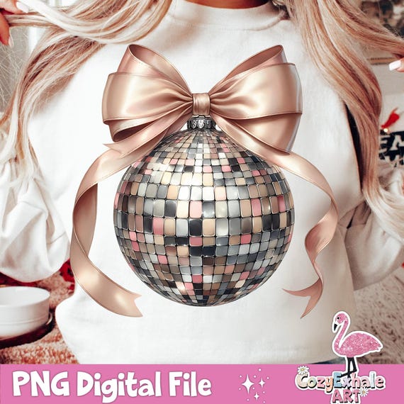 Coquette Pink Disco Ball PNG: 2026 New Year & Retro Christmas Sublimation Design Digital Download