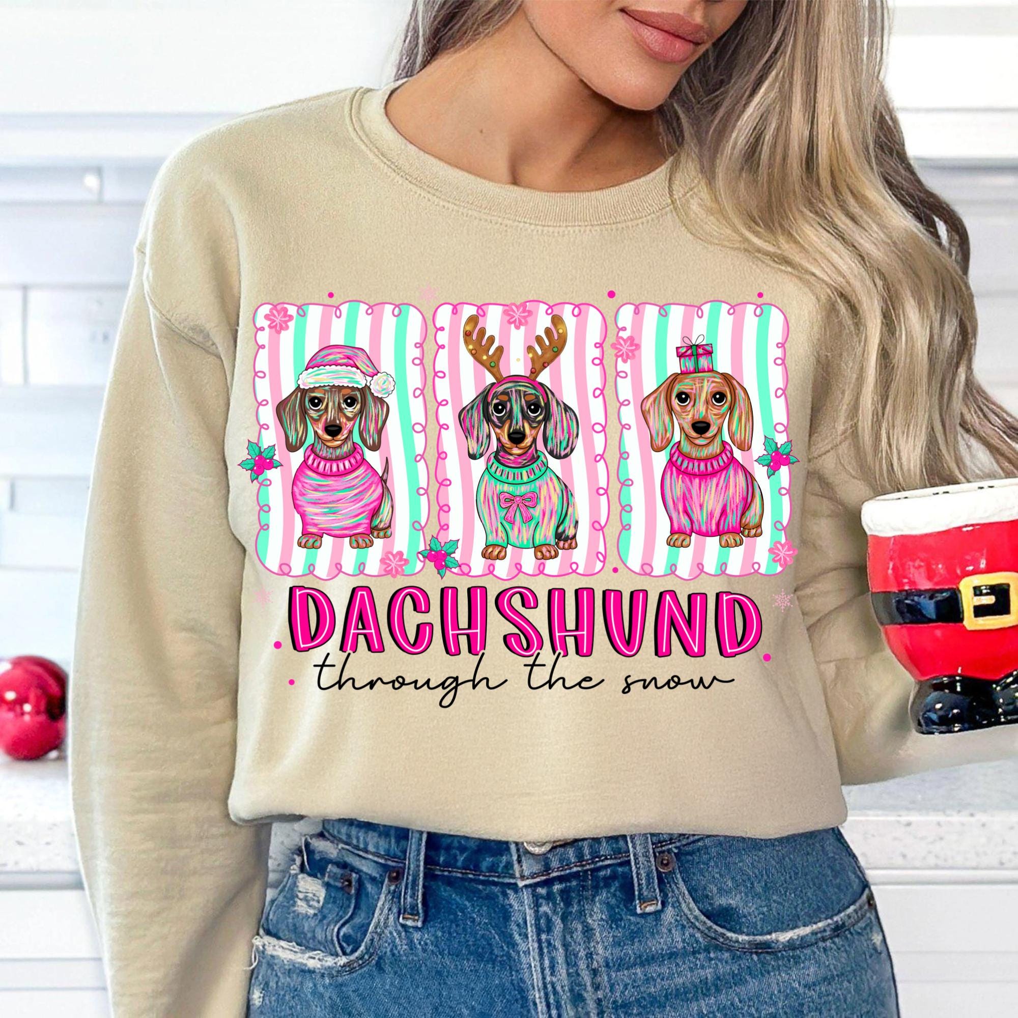 Dachshund Through the Snow PNG for Retro Preppy Christmas Shirt Design ...